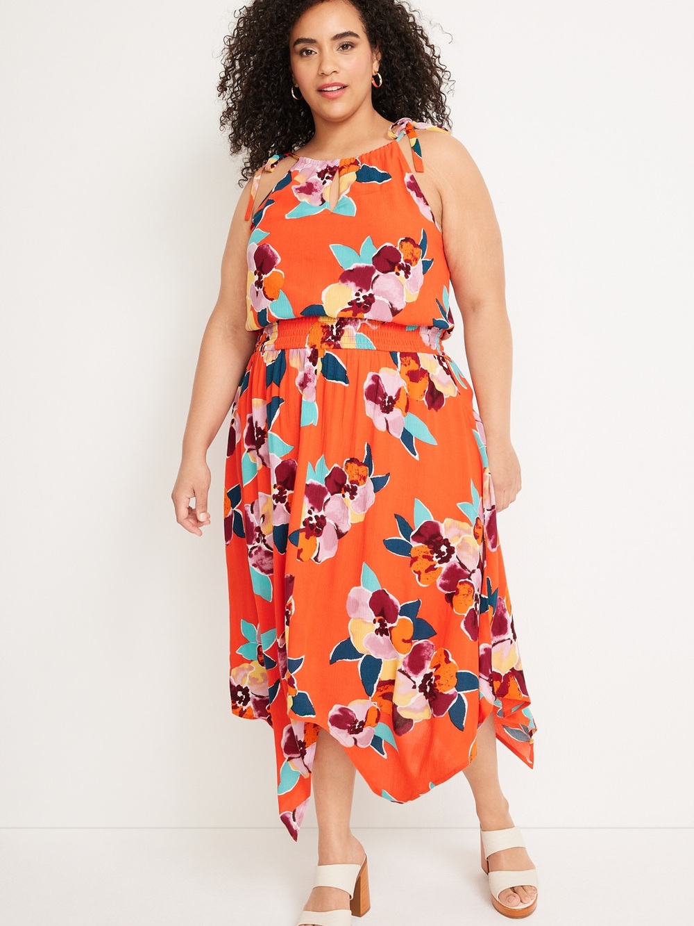 Maurice’s Orange Floral Tie-Shoulder Midi Dress
